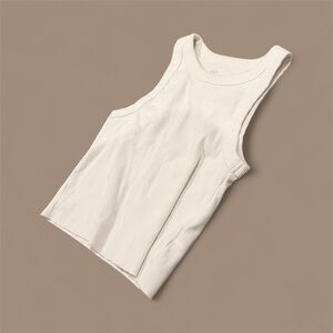Aerie White Raw Edge Hem Rib Tank Top